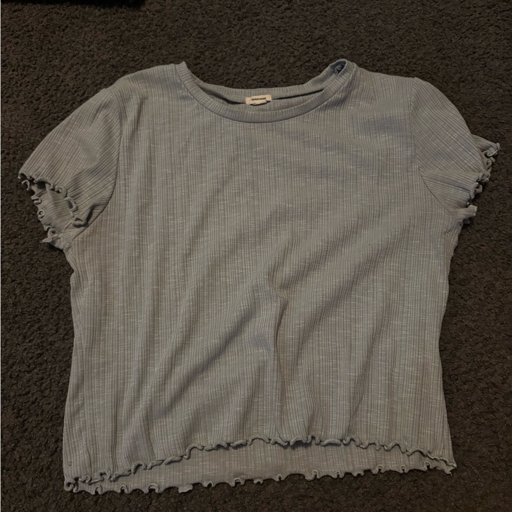 Women's Blue Ruffle Trim Top
